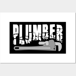 Plumber Wrench White Text Posters and Art